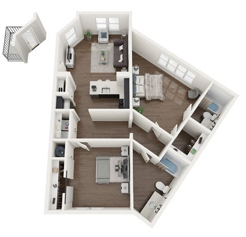 Floor plan for 2 beds, 2 baths, 1131 sqft